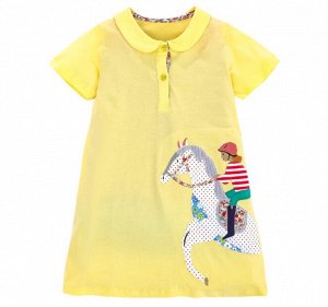 Детское платье, принт "Лошадь с наездником", цвет желтый
