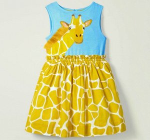Детское платье, принт "Жираф", цвет желтый/голубой