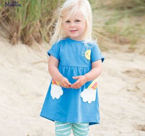 Детское платье, принт "Радуга и солнышко", цвет темно-голубой