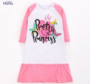 Детское платье, надпись "Pretty princess", цвет розовый/белый