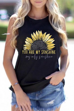 Черная майка с подсолнухом и надписью: You Are My Sunshine