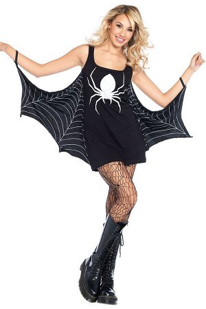 Черный;костюм;с;накидкой;для;Хэллоуина;с;принтом;паук;в;паутине