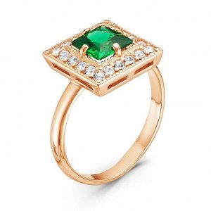 Кольцо "Ромб", позолота, цвет зелёный, 17 размер