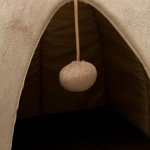 Домик-вигвам с ушками и шариком, 40 X 40 X 37 см, мебельная ткань, коричневый