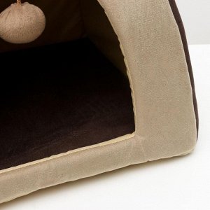 Домик-вигвам с ушками и шариком, 40 х 40 х 37 см, мебельная ткань, коричневый