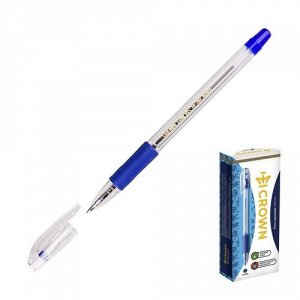 Ручка шариковая Crown резин. упор, 0.7 мм,цв. синий