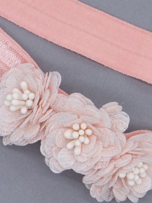 Повязка-резинка для девочки, три цветочка, персиковый