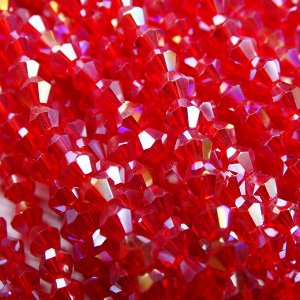 Хрустальные бусины "биконус", ярко-красный (с покрытием), 4 мм