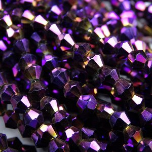 Хрустальные бусины "биконус", фиолетовый металлик, 3 мм