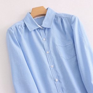 Женская рубашка с карманом, цвет голубой