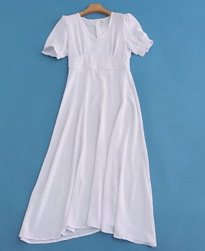 Женское платье с V-образным вырезом, короткий рукав, цвет белый
