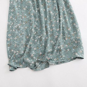 Женская юбка, принт "Цветы", цвет зеленый