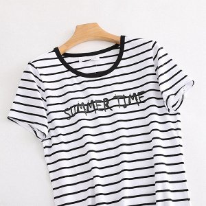 Женская футболка в полоску, надпись "Summer time", цвет белый/черный