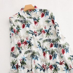 Женское платье-рубашка, принт "Тропические растения"
