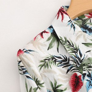 Женское платье-рубашка, принт "Тропические растения"