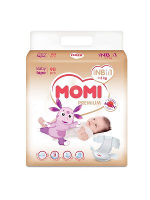 MOMI Premium подгузники NB (0-5 кг). 90 шт.