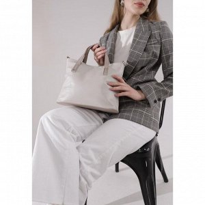Сумка-тоут, 2 отдела на молниях, наружный карман, длинный ремень, цвет светло-серый