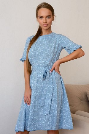 Платье Размер: 42 / 44 / 46 / 48
Воздушное голубое платье в нежный белый горошек выглядит очень романтично. Летящая юбка, короткий рукавчик с лёгкой волной, поясок в тон платья подчёркивает талию. Нев