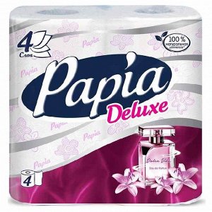 Туалетная бумага "Papia Deluxe" Арома Дольче Вита белая с рисунком 4 слоя, 4 шт