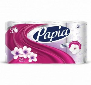 Туалетная бумага "Papia" Балийский цветок белая с рисунком 3 слоя, 8 шт
