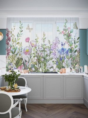 Кухонный фототюль Акварельные цветы