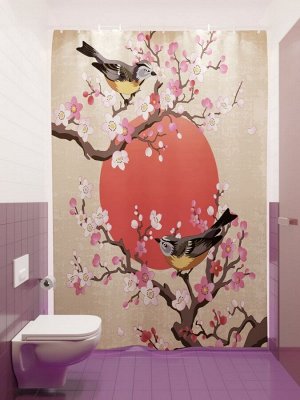 Фотоштора для ванной Весенняя сакура и солнце