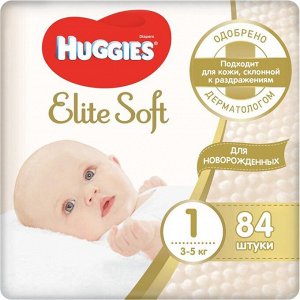 Пoдгyзнuku "Huggies" Elite Soft 1, 3-5kг, 84 шт