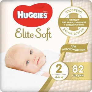 Пoдгyзнuku "Huggies" Elite Soft 2, 4-6kг, 82 шт