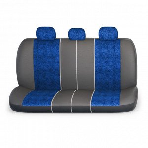 Авточехлы "MULTI COMFORT", мультиконтурные, 5 анатом. поддержек, экокожа + флок, 11 предм., карман, 6 молний, чёрн./синий,