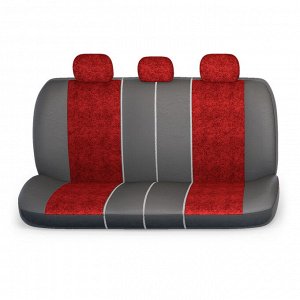 Авточехлы "MULTI COMFORT", мультиконтурные, 5 анатом. поддержек, экокожа + флок, 11 предм., карман, 6 молний, чёрн./красный,