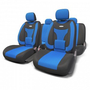 Авточехлы EXTRA COMFORT, анатом. поддержка, форм. велюр, 11 предм., карман, 6 молний, чёрн./синий,