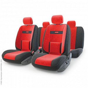 Авточехлы COMFORT, анатом. поддержка, велюр, 11 предм., карман, 6 молний, чёрн./красный