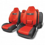 Авточехлы COMFORT, анатом. поддержка, литой подгол., велюр, 9 предм., карман, 6 молний чёрн./красный,