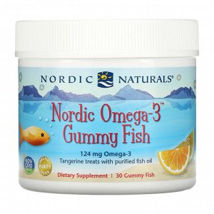 Nordic Naturals, Nordic Omega-3 Gummy Fish, «мандариновые лакомства», 124 мг, 30 жевательная таблеток в форме рыбок