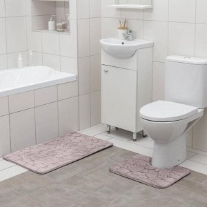 Набор ковриков для ванны и туалета Доляна «Галька, ракушки», 2 шт: 40?50, 50?80 см, цвет бежевый