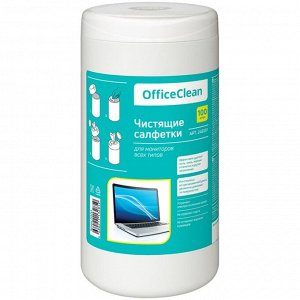 Салфетки чистящие для экранов всех типов OfficeClean, 100 шт, в тубе