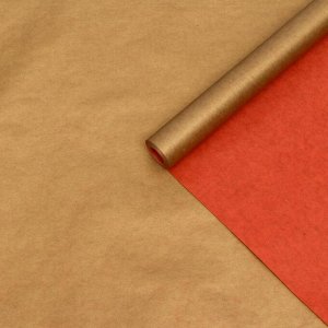 Бумага упаковочная крафт, двусторонняя, красный-золотой, 0.6 х 10 м, 70 г/м?