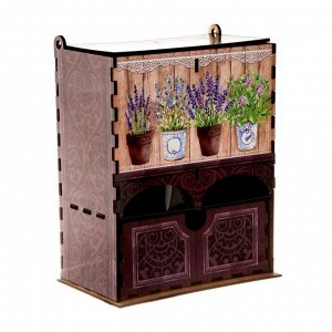 Чайный домик двойной с ящиком "Лаванда в горошках" 20х9,5х15,5 см