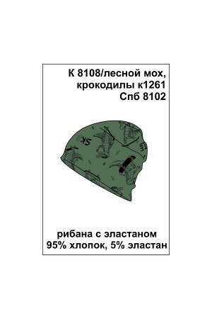 Шапка Цвет: лесной мох, крокодилы к1261; Вид изделия: Трикотажные изделия; Полотно: Рибана; Рисунок: лесной мох, крокодилы к1261; Сезон: Весна-Лето; Коллекция: №1261 Весёлые крокодилы
Шапочка из наби