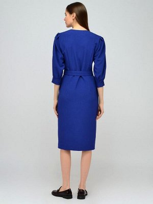 Платье синее длины миди с рукавами 3/4 и поясом