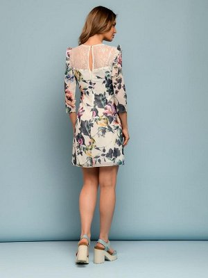 1001 Dress Платье белое длины мини с цветочным принтом и кружевной вставкой