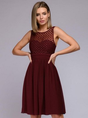 1001 Dress Платье бордовое c кружевной отделкой без рукавов