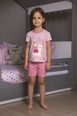 Пижама ДЕВ Страна: Турция
Производитель: Baykar
Материал: 95% хлопок, 5% эластан
Пол: ДЕВ
Описание товара: Пижама для девочки: футболка и шорты.