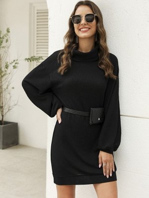 Solid High Neck Sweater Dress Without Bag