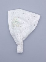 Косынка трикотажная для девочки на резинке, цветочный узор, сбоку бусины, бабочка, молочный