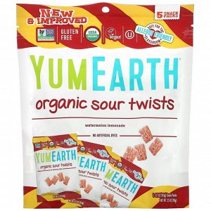 YumEarth, органические кислые завитушки, арбузный лимонад, 5 упаковок снеков, 19,8 г (0,7 унции) каждая