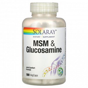 Solaray, МСМ и глюкозамин, 180 вегетарианских капсул