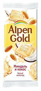 Шоколад Alpen Gold белый с миндалем и кокосовой стружкой 85г