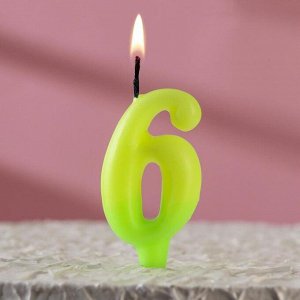 Свеча для торта цифра "Люминесцентная", 7.8 см, цифра "6"