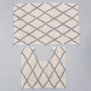 Набор ковриков для ванны AntiSlip, 2 шт: 50x80 см, 50x50 см, 100% хлопок, цвет белый